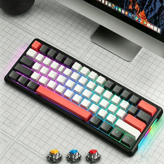 Customized DIY RGB Gaming Mechanical Keyboard Hot Swappable with Cyan & Red Axis Supports Keycap Customization